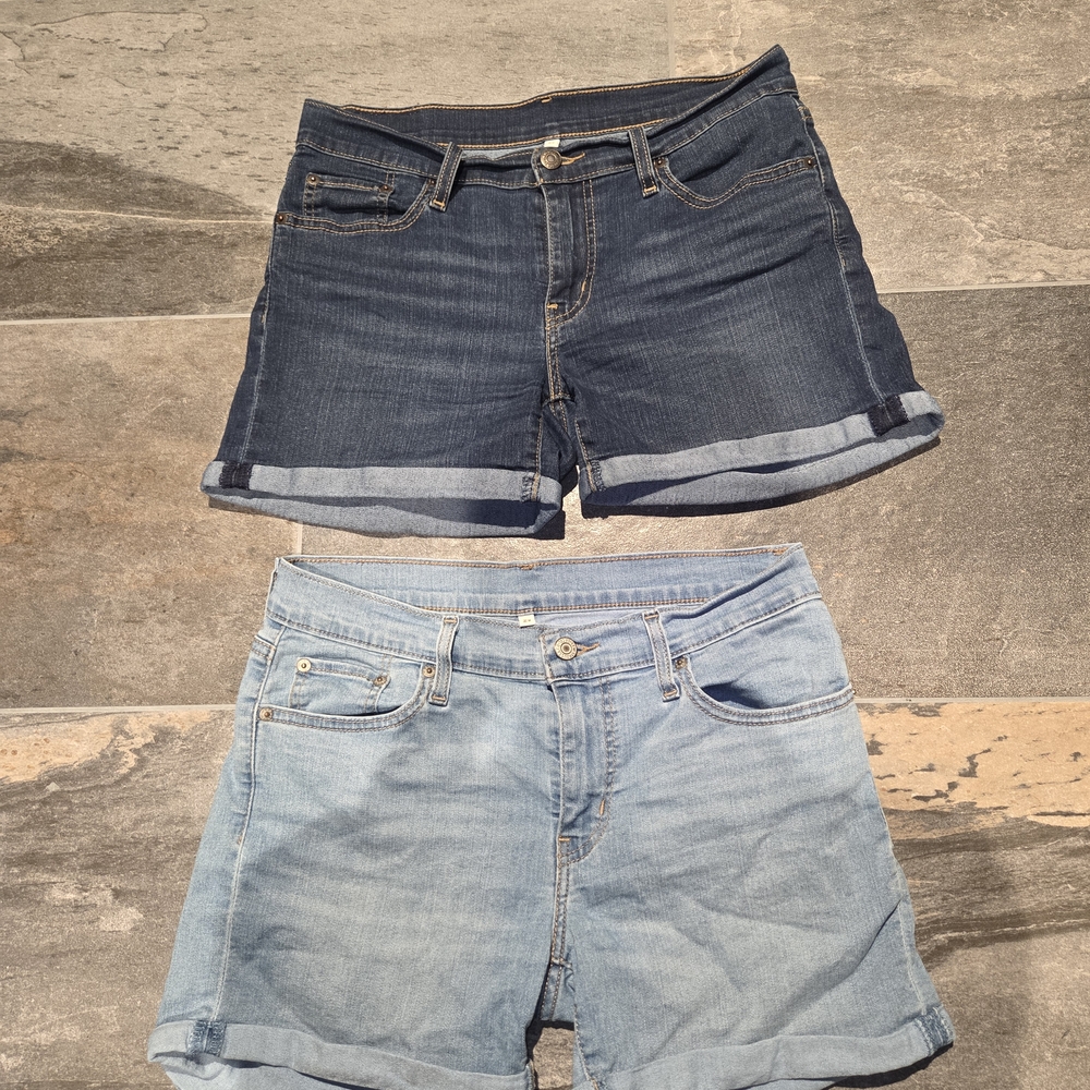 Levi's Women's Jean Shorts - Dark Blue and Light Blue